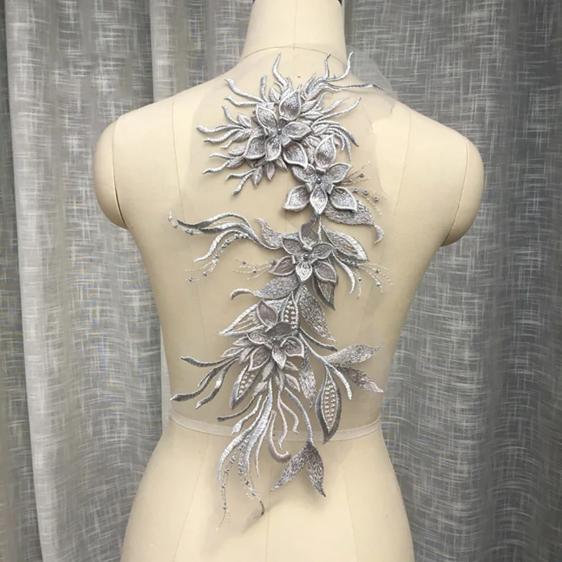 2Pcs Polyester Embroidery Wedding Dress Lace Applique Fabric Flower Trims Collar Neckline Sewing Supplies Crafts KY072 | Дом и сад