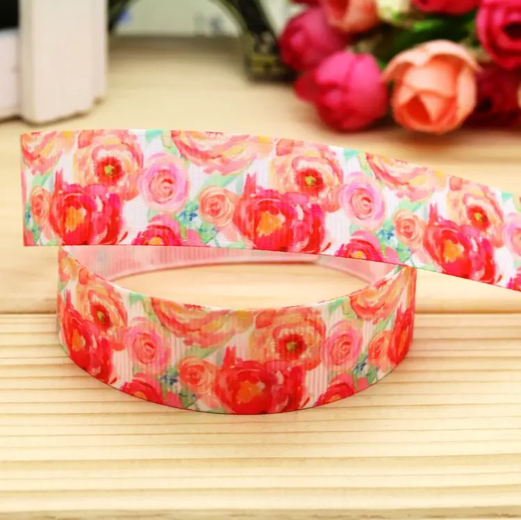7/8 ''Бесплатная доставка цветы напечатанные ленты для волос бант головные