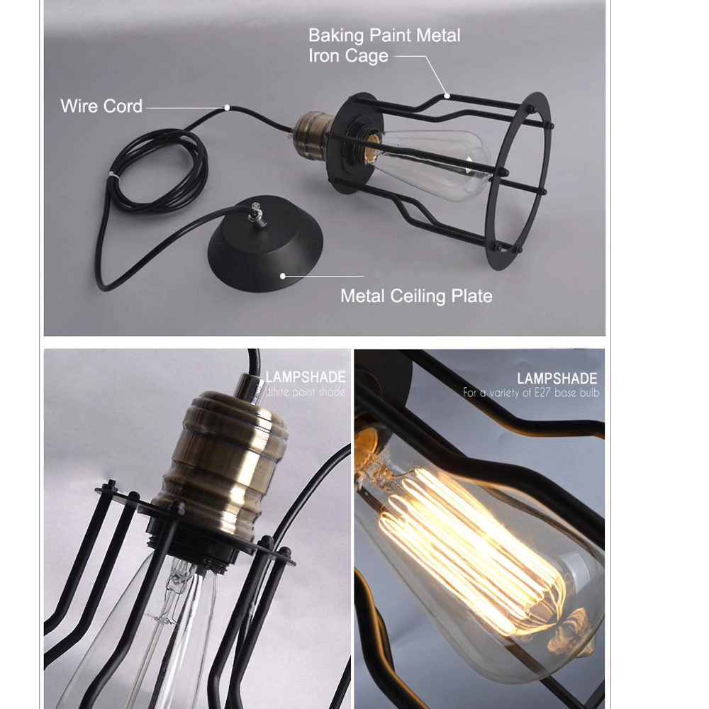 Античные светильники из кованого железа черная металлическая клетка подвесные