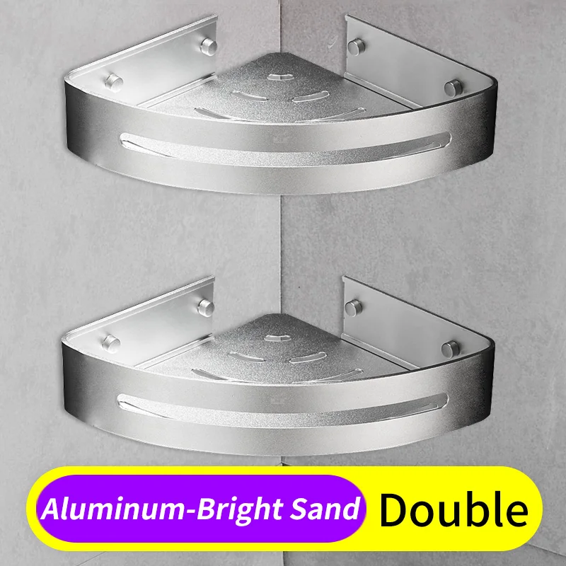 Bright Sand-Double Bathroom Shelf Black Aluminum Corner Storage Holder Shelves Bathroom Accessories Shower Caddy Rack Wall Mounted Shampoo Basket - Цвет: Bright Sand-Double