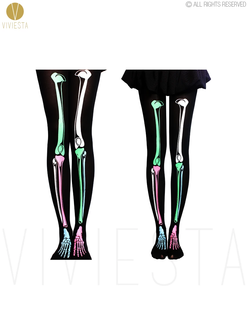 Женские колготки с принтом скелета-80D вечерние для вечеринки на Хэллоуин