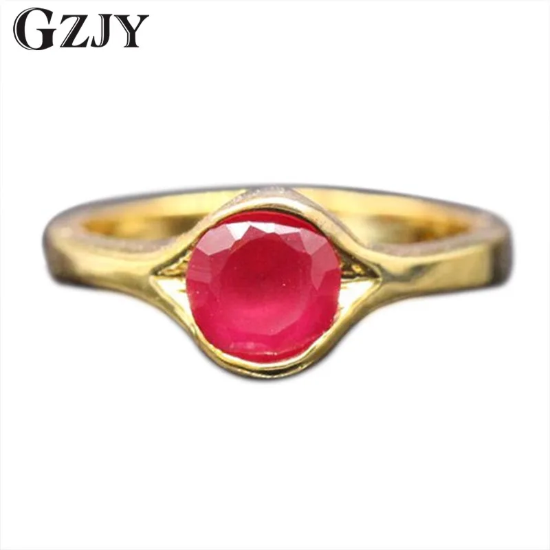 Женское кольцо с фианитом GZJY изысканное круглое красного цвета ААА желтого