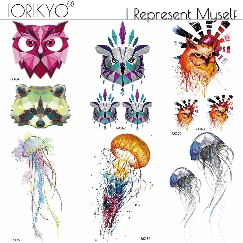 

IORIKYO Temporary Tattoo Women Kids Hands Arm Tattoo Stickers Cartoon Owl Jellyfish Waterproof Tatoos Flash Fake 3D Ocean Tattoo