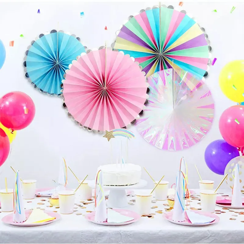 4pcs/Lot Colorful Unicorn Party Paper Fan DIY Hanging Tissue Paper Flower For Baby shower Christams Birthday Wedding Decoration