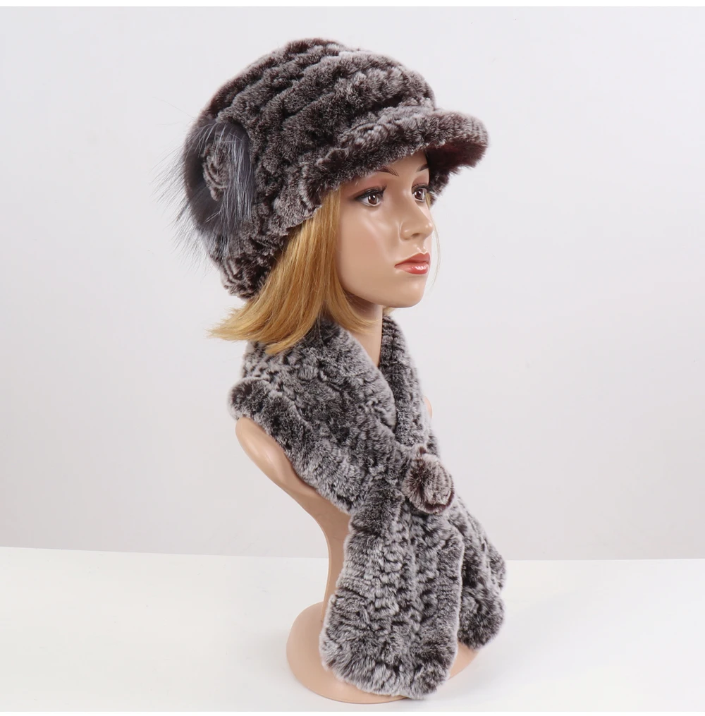 Новинка, модная меховая шапка для девушек, женская зимняя шапка, натуральный настоящий мех кролика, шапка, шарф, люкс Качество, женская шапка из натурального меха, глушитель