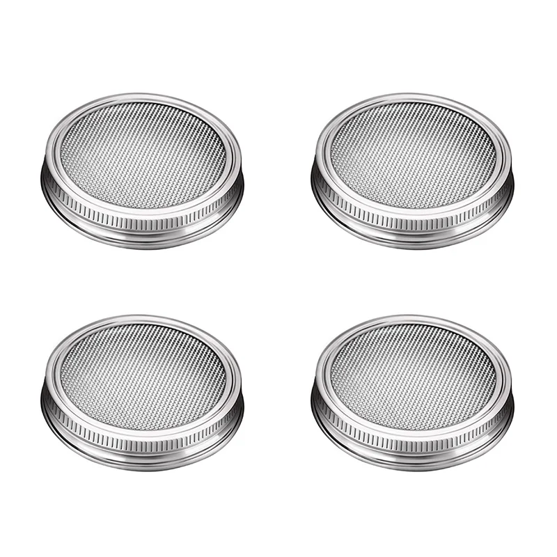 Pack of 4 Набор крышек для проращивания семян из нержавеющей стали, сетчатый фильтр, комплект крышек для широкого рта - Цвет: Pack of 4