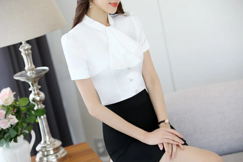 Блузка женская шифоновая с коротким рукавом модный топ для офиса и работы