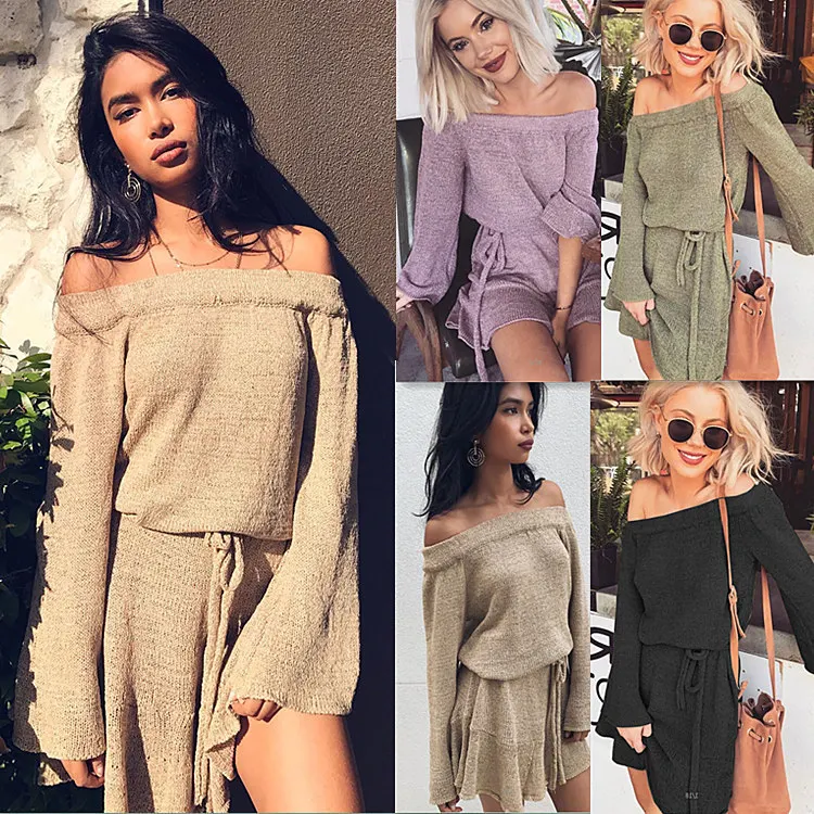 Ronghe 2017 сексуальный вязаный Платья для женщин Для полный с плеча Vestidos Пояса осень