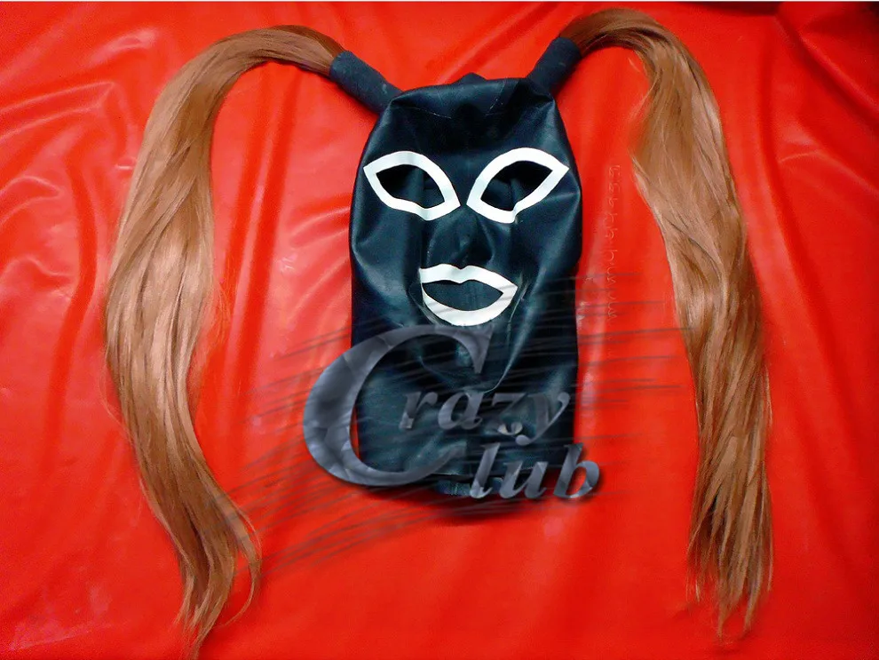 Латексная Маска Crazy Club на заказ черно белая Фетиш маска латексная капюшон с двумя