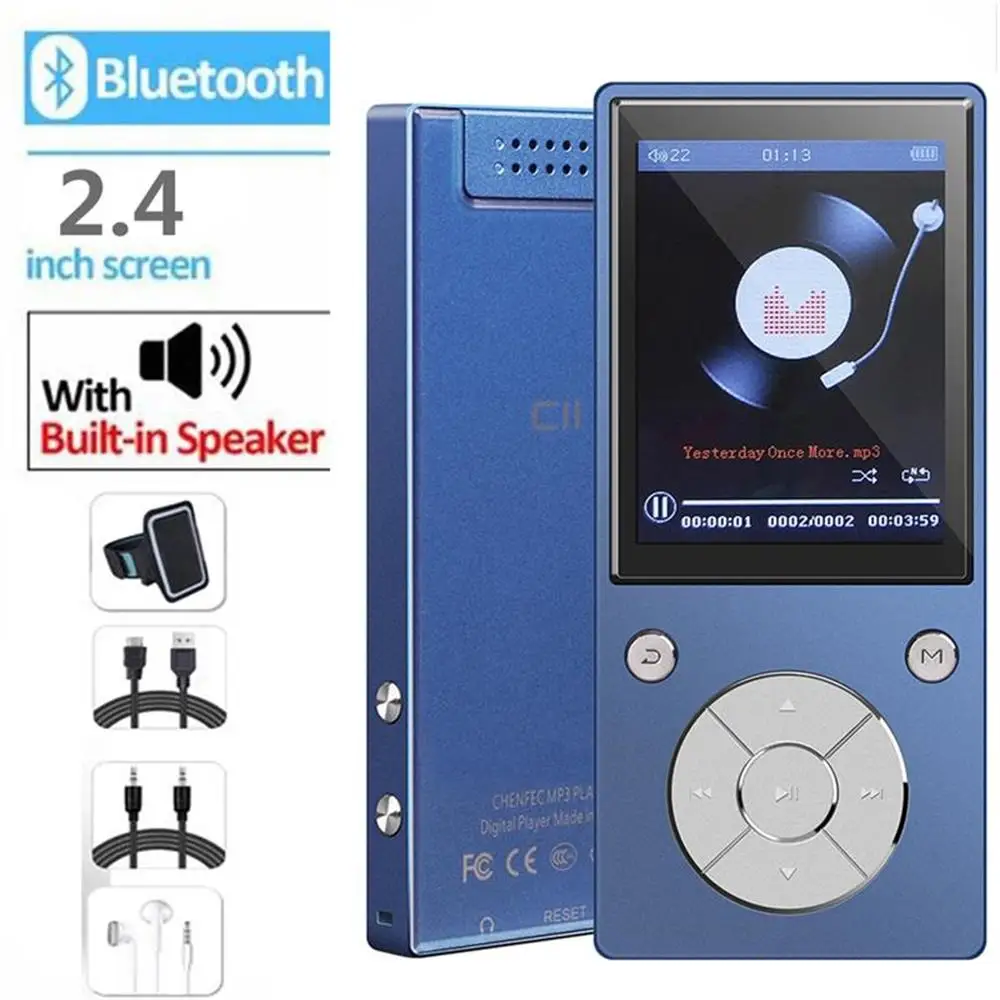 Bluetooth4.2 MP3 музыкальный плеер Встроенный динамик с 2,4 дюймов TFT Экран без потери качества звука плеер, поддержка sd-карт до 128 ГБ