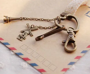 6 шт./лот Винтаж Металл брелок бронзовая башня/Ножницы/шить машина Дизайн брелки