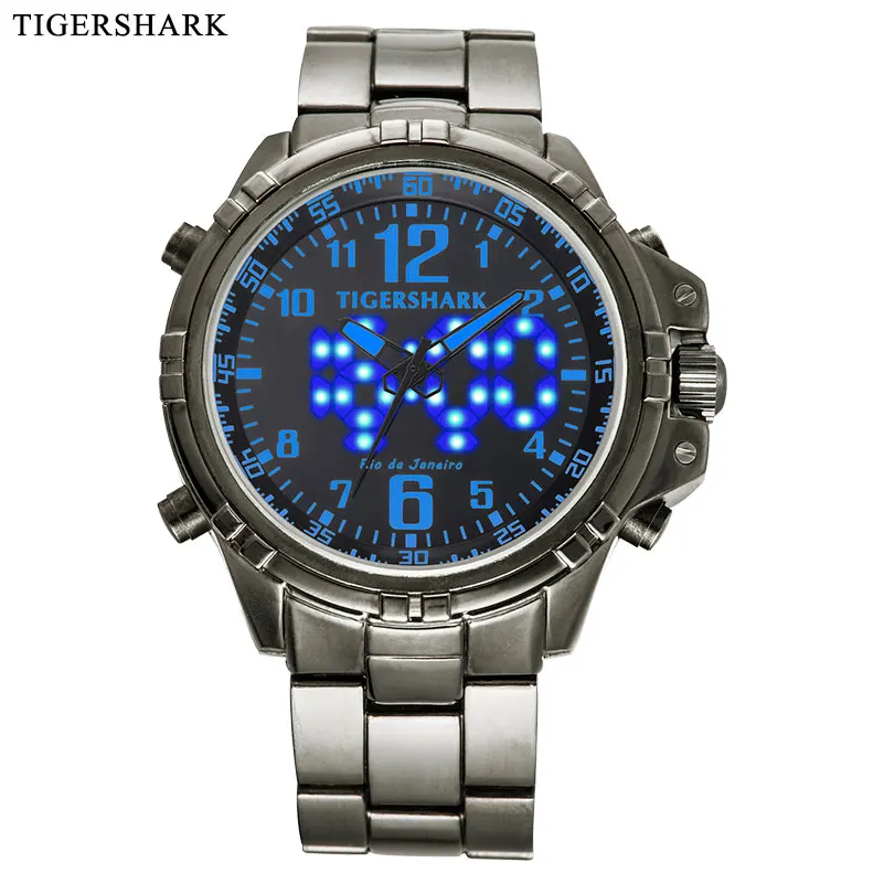 TIGERSHARK модные спортивные часы мужские светодиодные цифровые двойной дисплей