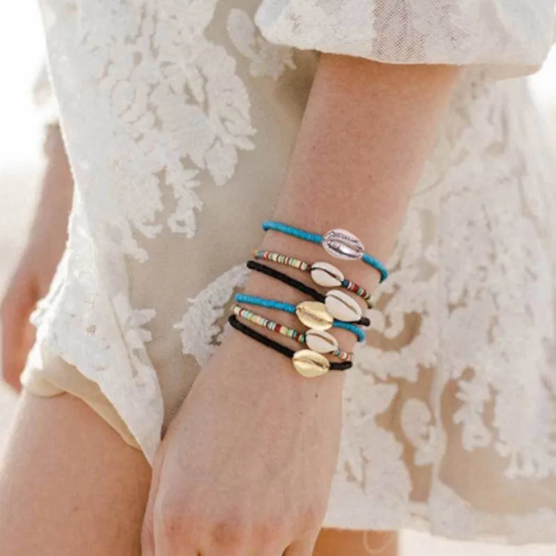 Bff Boho Cowrie ракушки браслеты для женщин аксессуары из полимерной глины веревочная