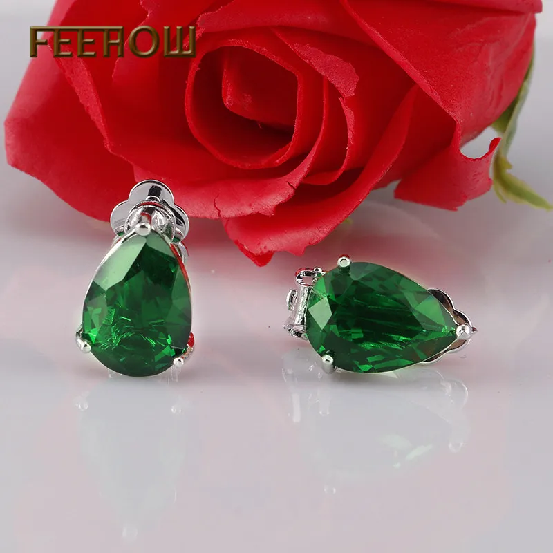 FEEHOW Trendy Women Jewelry Silver Color Brand Design Stylish Teardrop Crystal Clip Earrings Without Piercing FWEP381 | Украшения и
