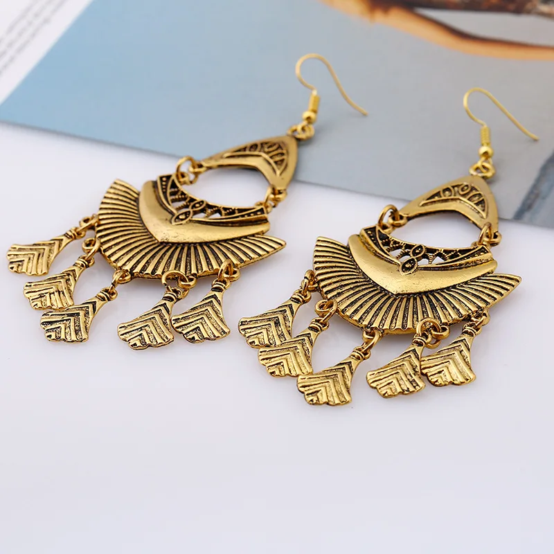 LZHLQ этнические полосатые висячие серьги с кисточками винтажные металлические