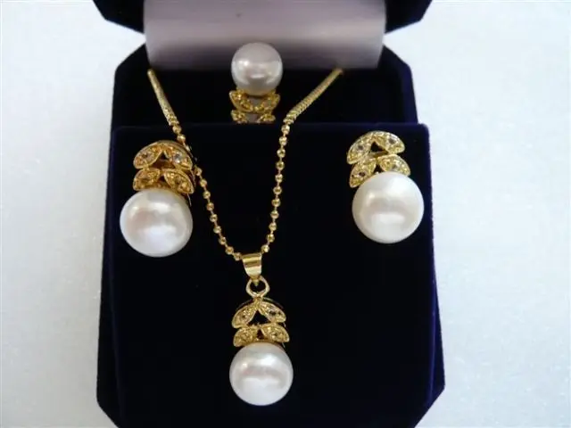 

Fashion Silver Plated White Shell Pearl Earrings Necklace Ring Jewelry Set