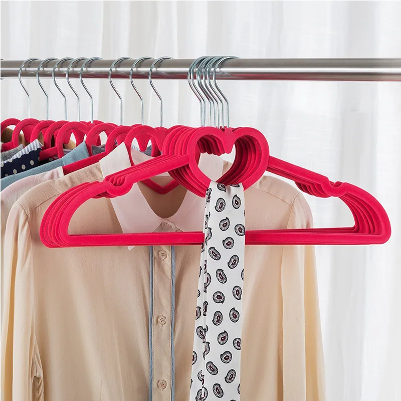 10pcs Colorful Velvet Clothes Hangers Loving Heart Coat Hanger Non-Slip Heart-Shaped Multifunction | Дом и сад