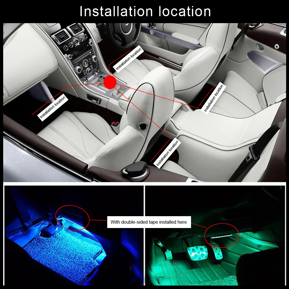 

7color Music control Auto RGB Strip Foot Light with usb Inside Atmosphere lamp With Remote Control car interior decoration
