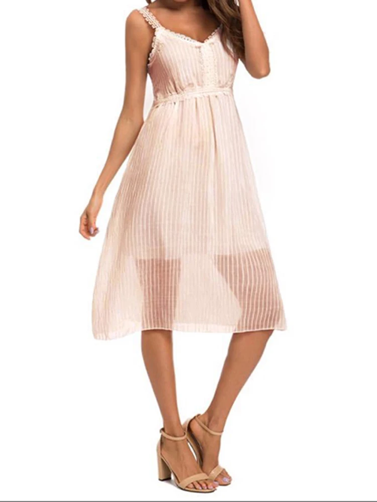 2019 Летнее белое сексуальное платье на бретельках с кружевной талией модное