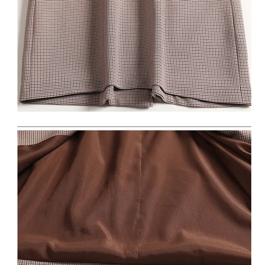 

Fashion houndstooth adjustable belt slim waist trench coat women turn down collar outerwear 2019 autumn winter
