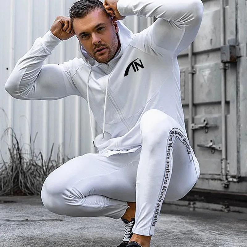 White Новая мужская спортивная одежда, толстовки, штаны, осенний костюм, одежда, повседневный модный костюм, мужские спортивные костюмы, толстовки для фитнеса, Мужские штаны для уличного бега - Цвет: White