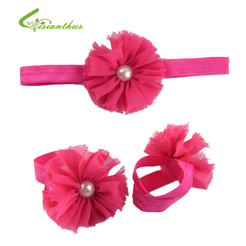 Drop Shipping New Infant Toddler Flower Headband + baby foot flowers Hair Band Baby Gift pearl lace hair accessory | Детская одежда и