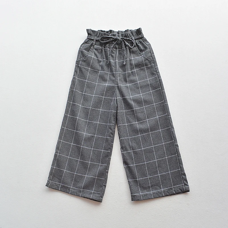 Серые клетчатые милые женские осенние укороченные брюки свободные широкие
