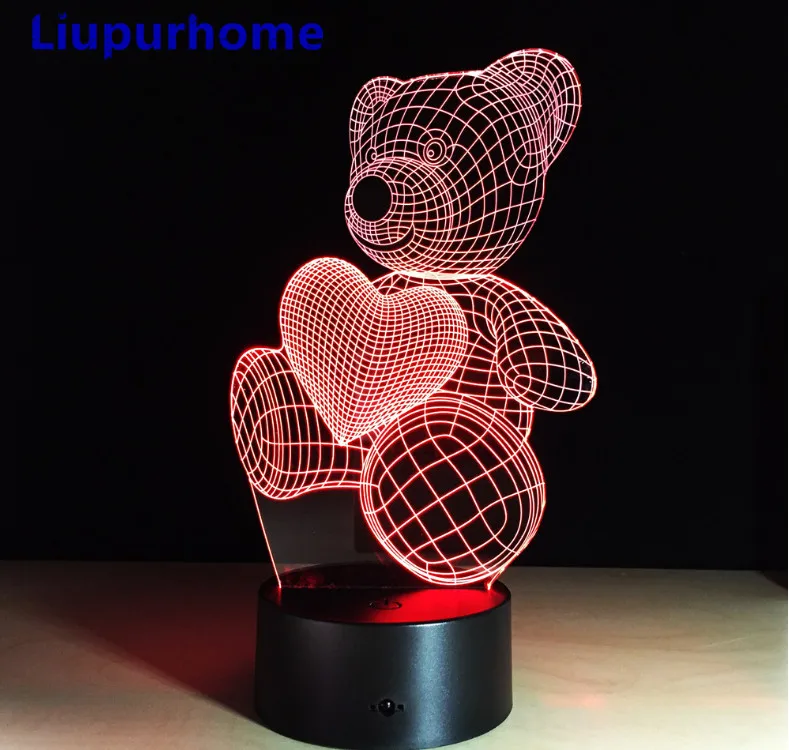 Плюшевый медведь 3D Led детская настольная лампа RGB 7 цветов Изменение ночные светильники акриловая основа для подарок на день рождения День Святого Валентина 3D16