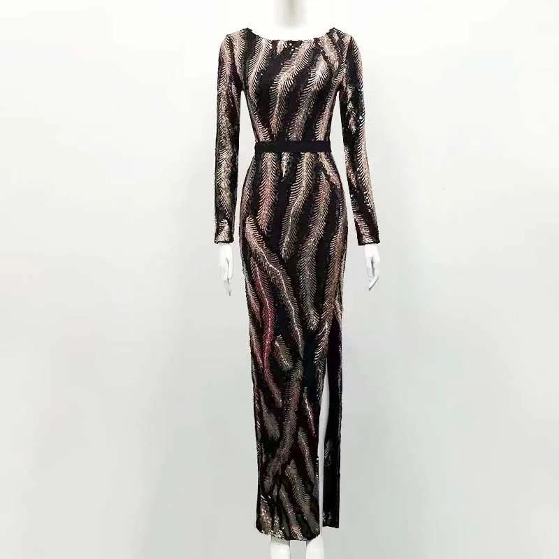 wholesale New dresses Black long sleeve Gold sequins Luxury temperament Europe Celebrity Party Dress(L2784) | Женская одежда