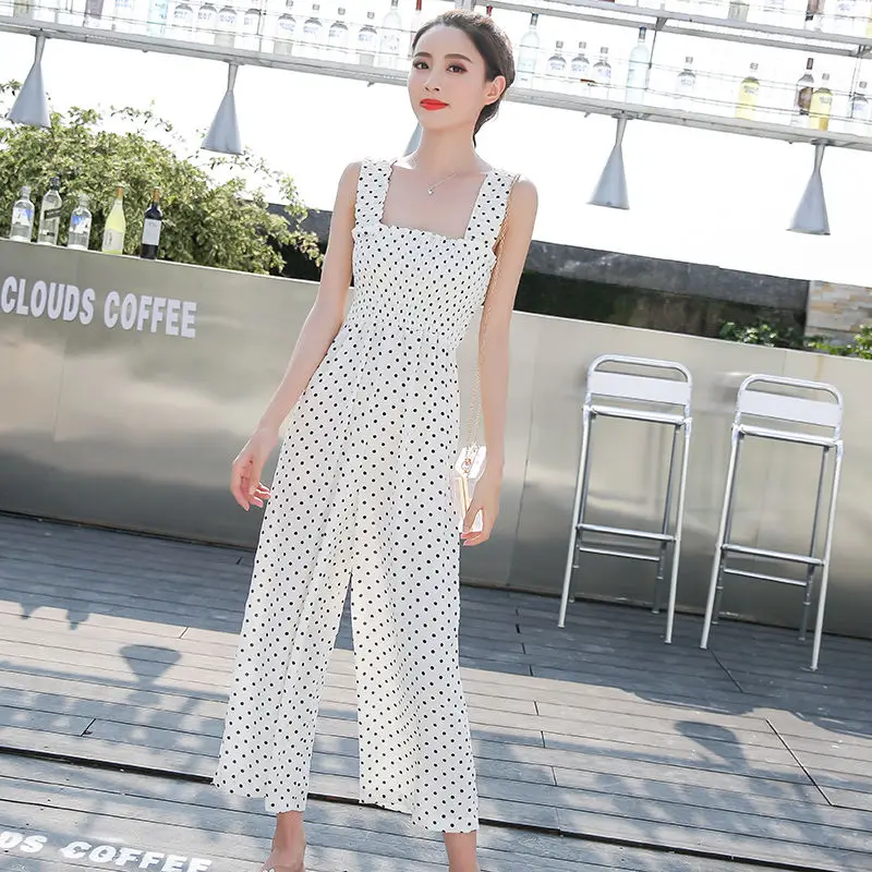 Женский комбинезон на бретельках шифоновый с высокой талией и широкими