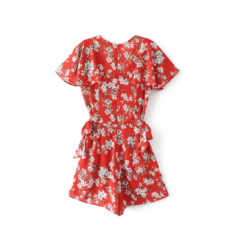 rompers womens jumpsuit print shorts 2017 Sexy short sleeve red playsuit boho romper beach summer overalls | Женская одежда