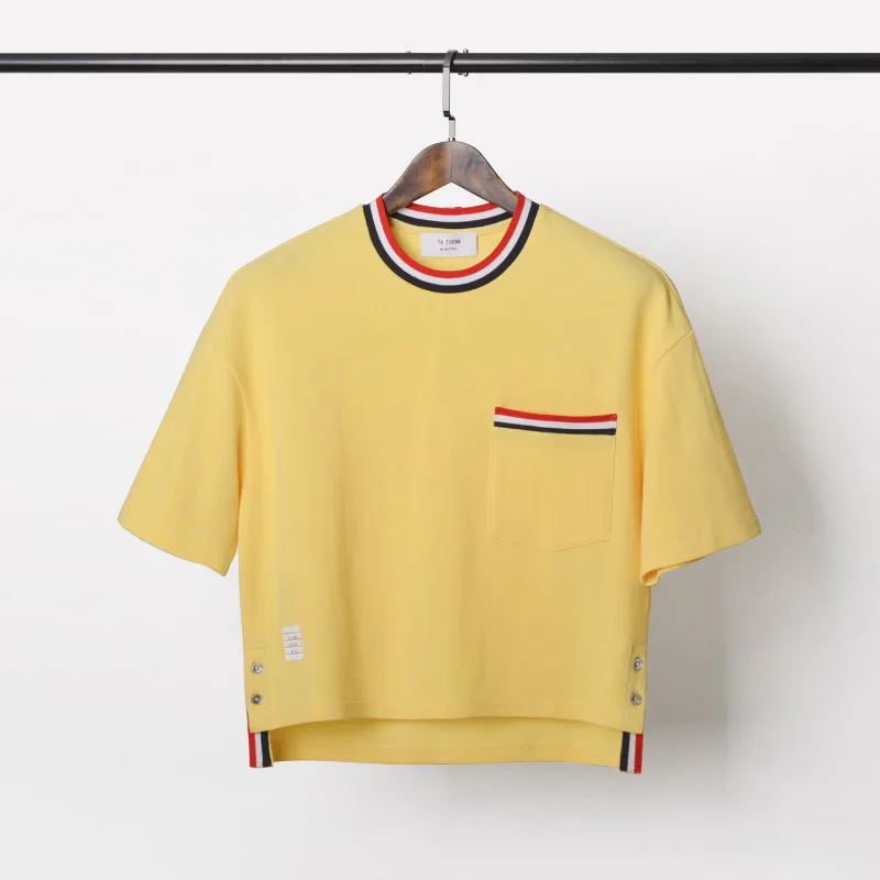 Женская футболка с коротким рукавом круглым вырезом и открытым животом|Футболки|