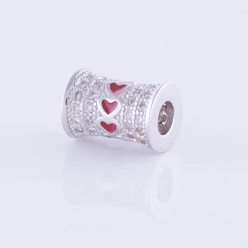 perles en gros DIY Top Quality Copper Metal Inlaid Cubic Zircon with Enamel Heart Long Tube Spacer Beads For Jewelry Making | Украшения и