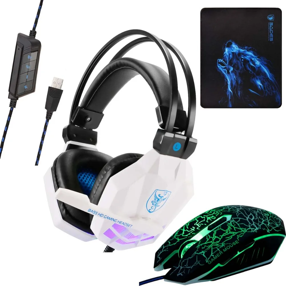 Soyto USB850, стерео игровая гарнитура, 7,1, Virtual Surround Bass, игровые наушники с микрофоном, светодиодный светильник для компьютера, ПК, геймера