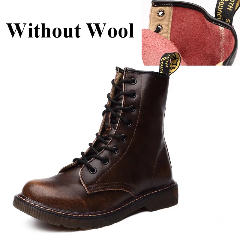 brown without wool Женские Ботинки martin из натуральной кожи; зимняя теплая обувь; botas feminina; женские модные ботильоны в байкерском стиле; женские ботинки; botas mujer - Цвет: brown without wool