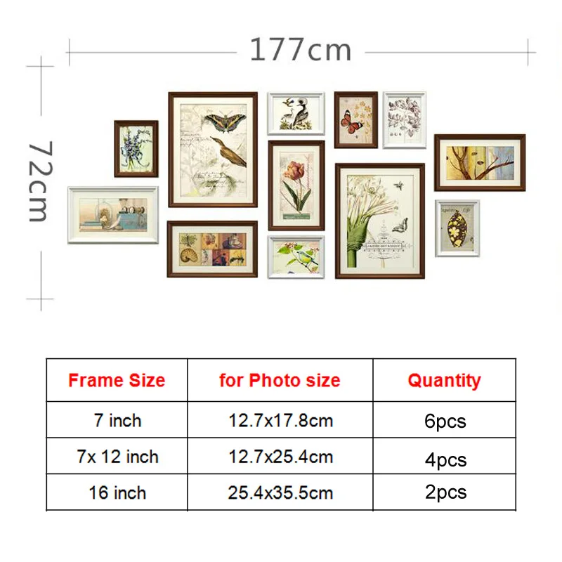 12pcs Pine Wood Photo Frame Combo Wooden Picture Frames Picture Frame Set Home Office Coffee Salon Wall Decorations