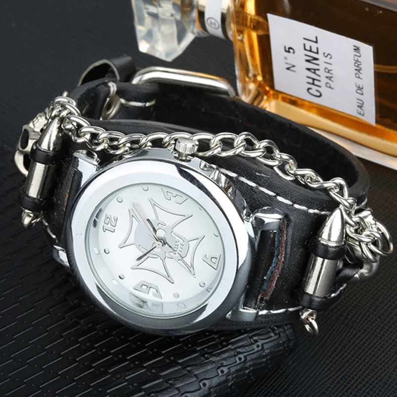 Творческий панк готический часы Для мужчин S кожа Военная Униформа череп Спорт