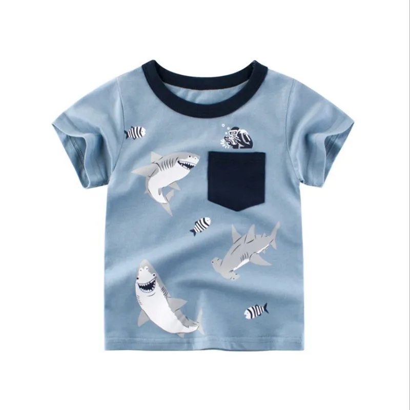 T9267 blue 2-8 Years Boys T Shirt Summer Cotton Short Sleeves Cute Forklift Kids Shirts Boy Tops Children Clothing Boys Casual Clothes - Color: T9267 blue