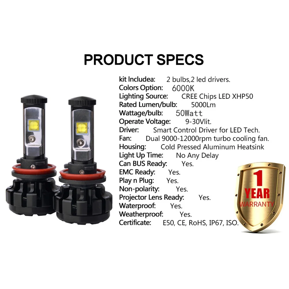 Mdatt 2 шт. мини H4 H7 6000K LED 10000LM 100 Вт/комплект H1 лампа HB3 xhp50 для автомобильных фар 9005