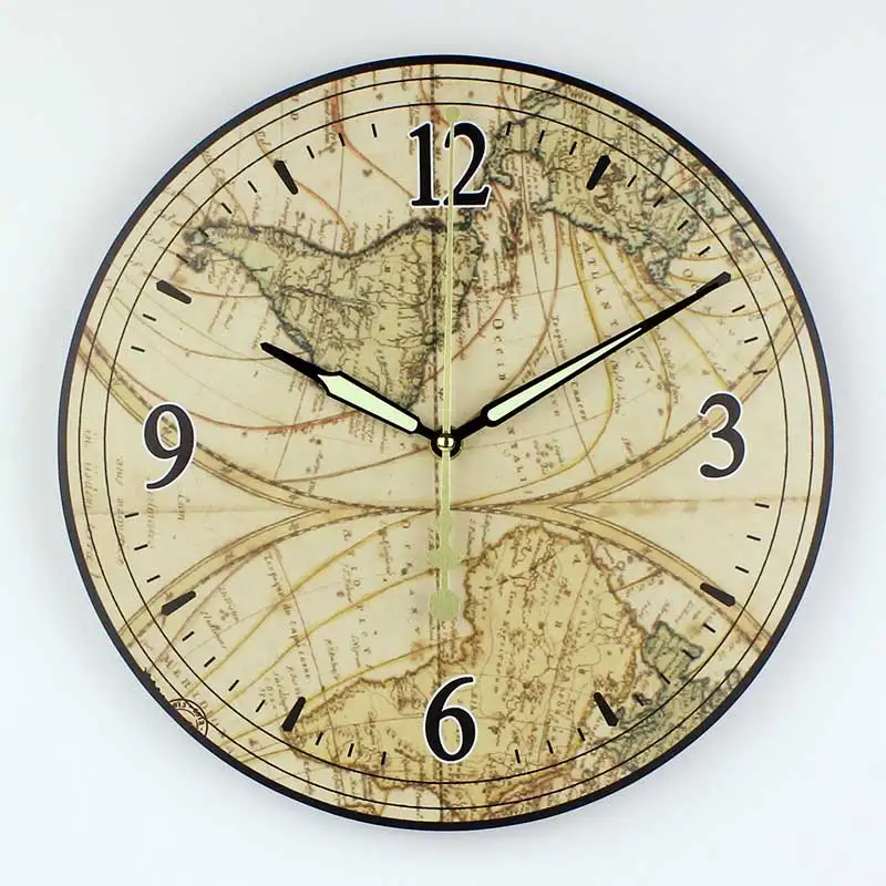 Большие декоративные настенные часы с картой мира абсолютно бесшумные украшения