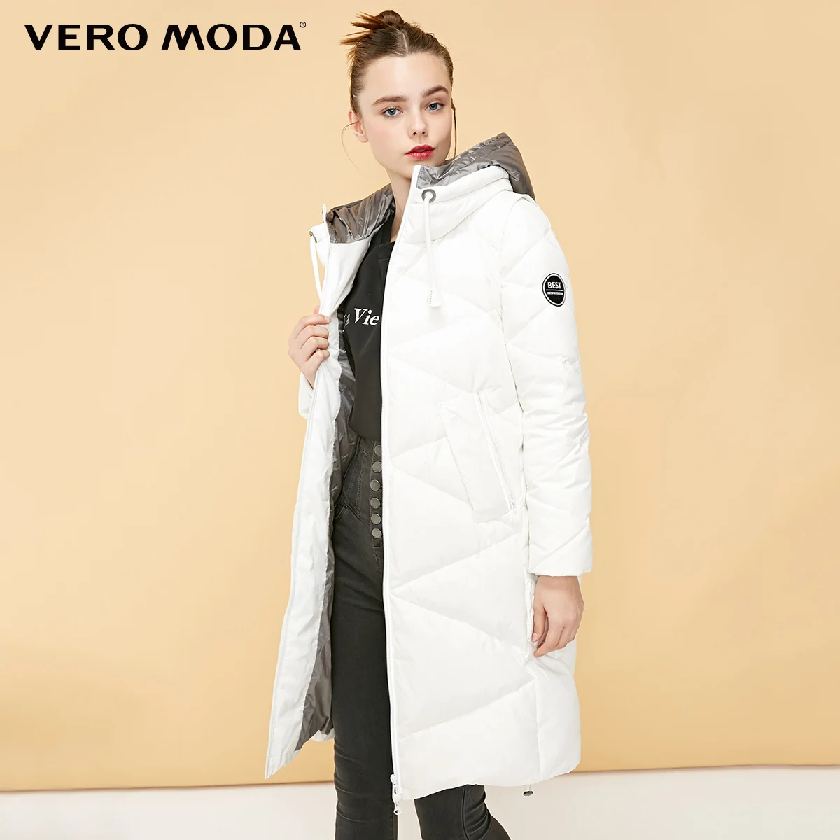 Snow white Vero Moda пуховик женский О товаре Новинка Верхняя одежда с капюшоном съемные рукава шнурок длинный пуховик | 318412525 - Цвет: Snow white