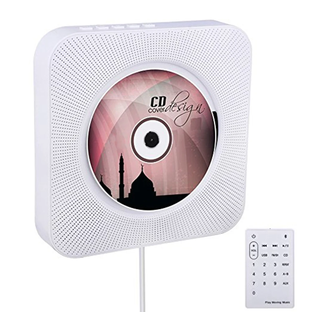 Портативный CD-плеер настенный Bluetooth пульт дистанционного управления FM радио HiFi динамик с USB 3,5 мм 4 цвета US/EU/UK штекер(Примечание - Цвет: Белый