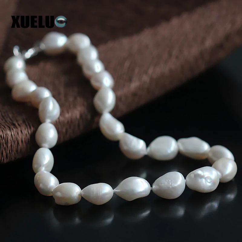 

XUELUO 12-15mm Trendy Supper Large Baroque Natural Freshwater Pearl Necklace Fashion Irregular White Pearl Necklace