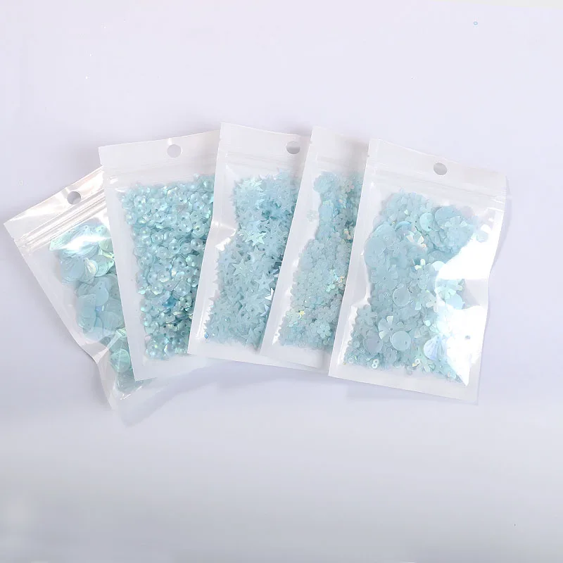 10 г/упак. смешанные размеры/формы блестки матовые небесно голубые чешуйчатая