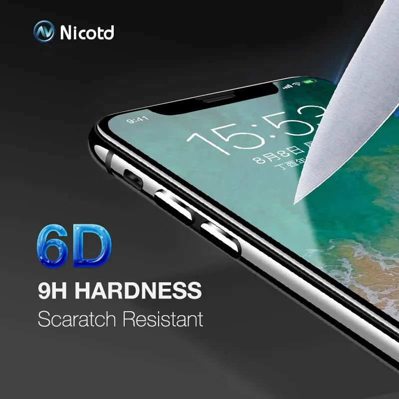 Nicott полное покрытие 6D Edge закаленное стекло для iPhone X 7 8 6 6s Plus Защита экрана 10 7Plus