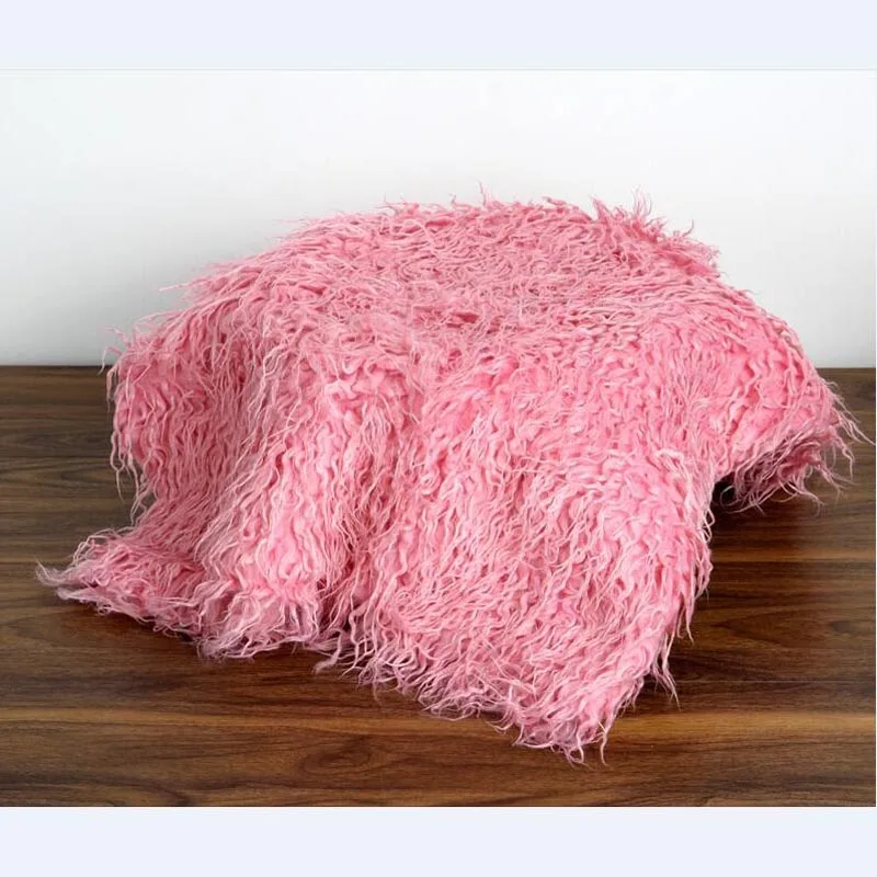 pink Newborn Baby Soft Faux Fur Photograph Prop Blanket Infant Sleeping Swaddle Blankets Baby Shower Gift 50x80cm - Цвет: pink