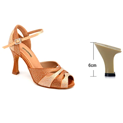 Brown 6cm SHOYDANC Профессиональный Туфли для латинских танцев Для женщин двухцветный небольшой горный хрусталь танцевальные туфли для сальсы женские бальные Обувь для танцев - Цвет: Brown 6cm