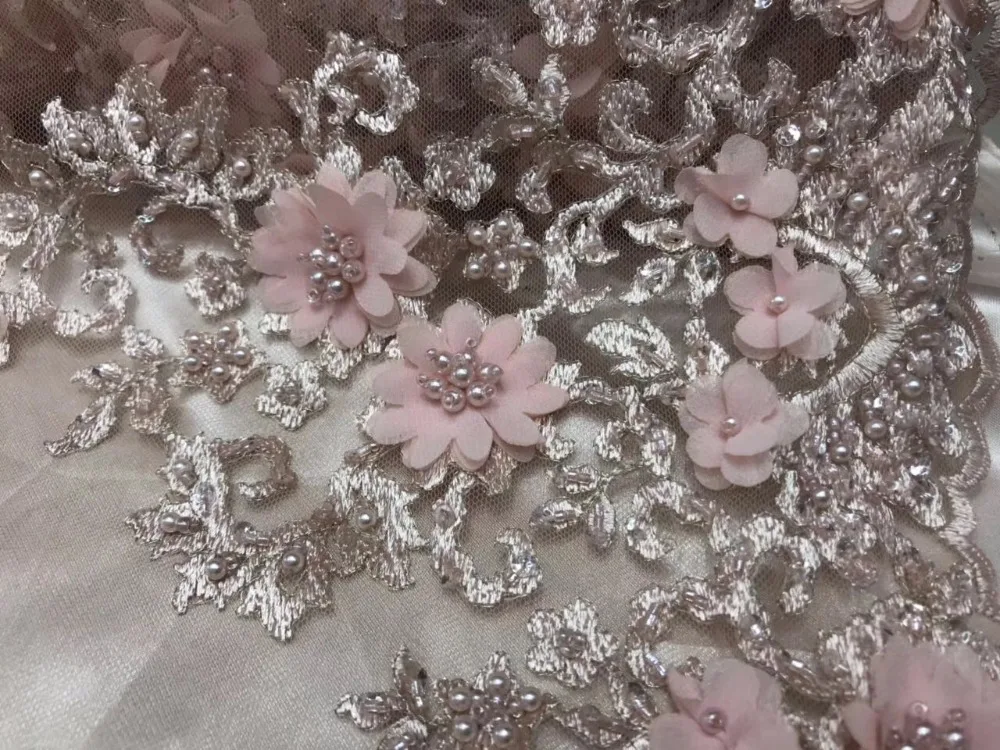 Latest french lace white 3D flower embroidered beaded tulle fabric design high quality net | Дом и сад