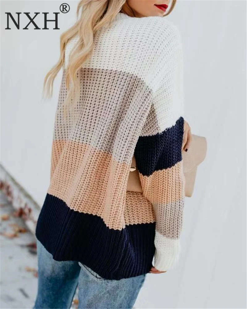 Свитер NXH 2018 в полоску женский Повседневный зимний большого размера | Женская