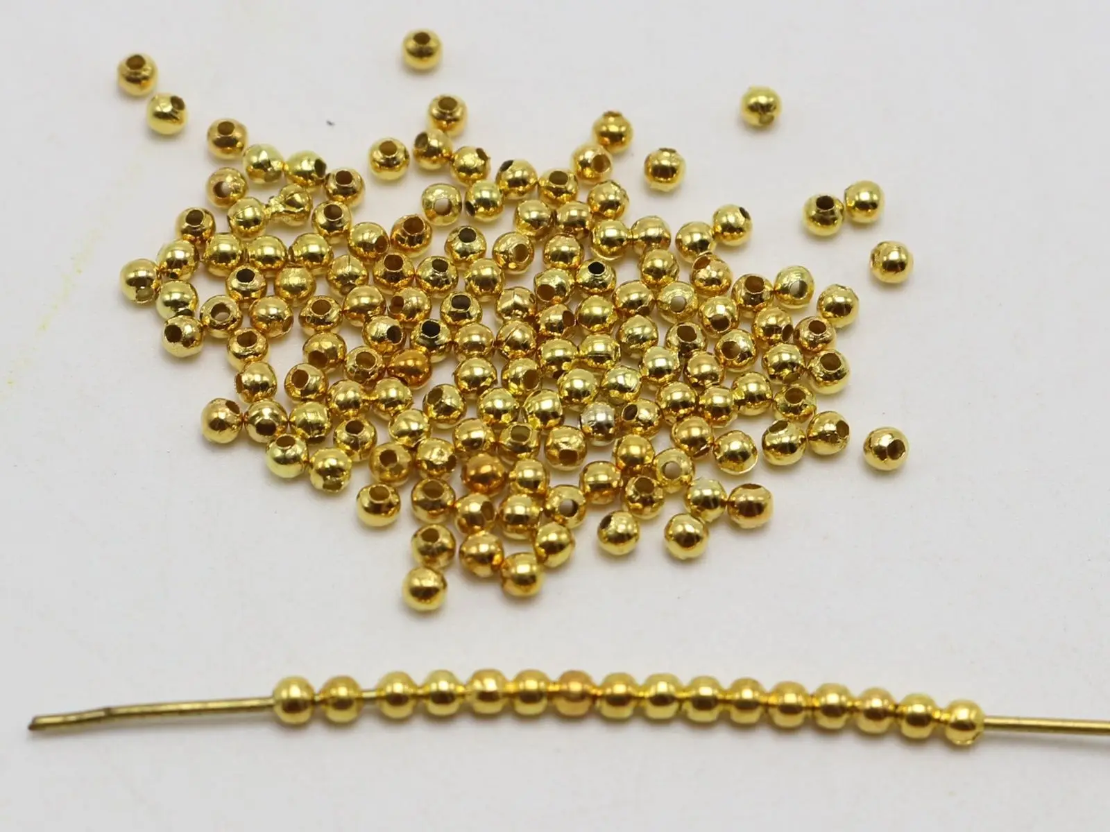 2000 Golden Plated Metal Small Round Beads 2.4mm Smooth Ball Spacer Jewelry